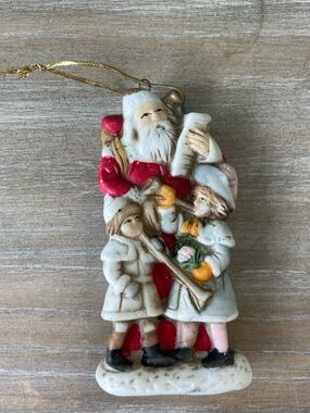 Vintage Santa Carry Sack Toys Girls Horns Thin Ceramic Christmas Tree Ornament